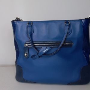 Coach blue two toned leather satchel with shoulder